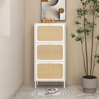 Zehuoge Natural Rattan Shoe Cabinet With 3 Flip Drawers White 3Tier Shoe Rack Storage Cabinet For Heels Boots Slippers Free