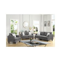Callaway Gray Chenille Sofa Loveseat Chair Living Room Set with Throw Pillows