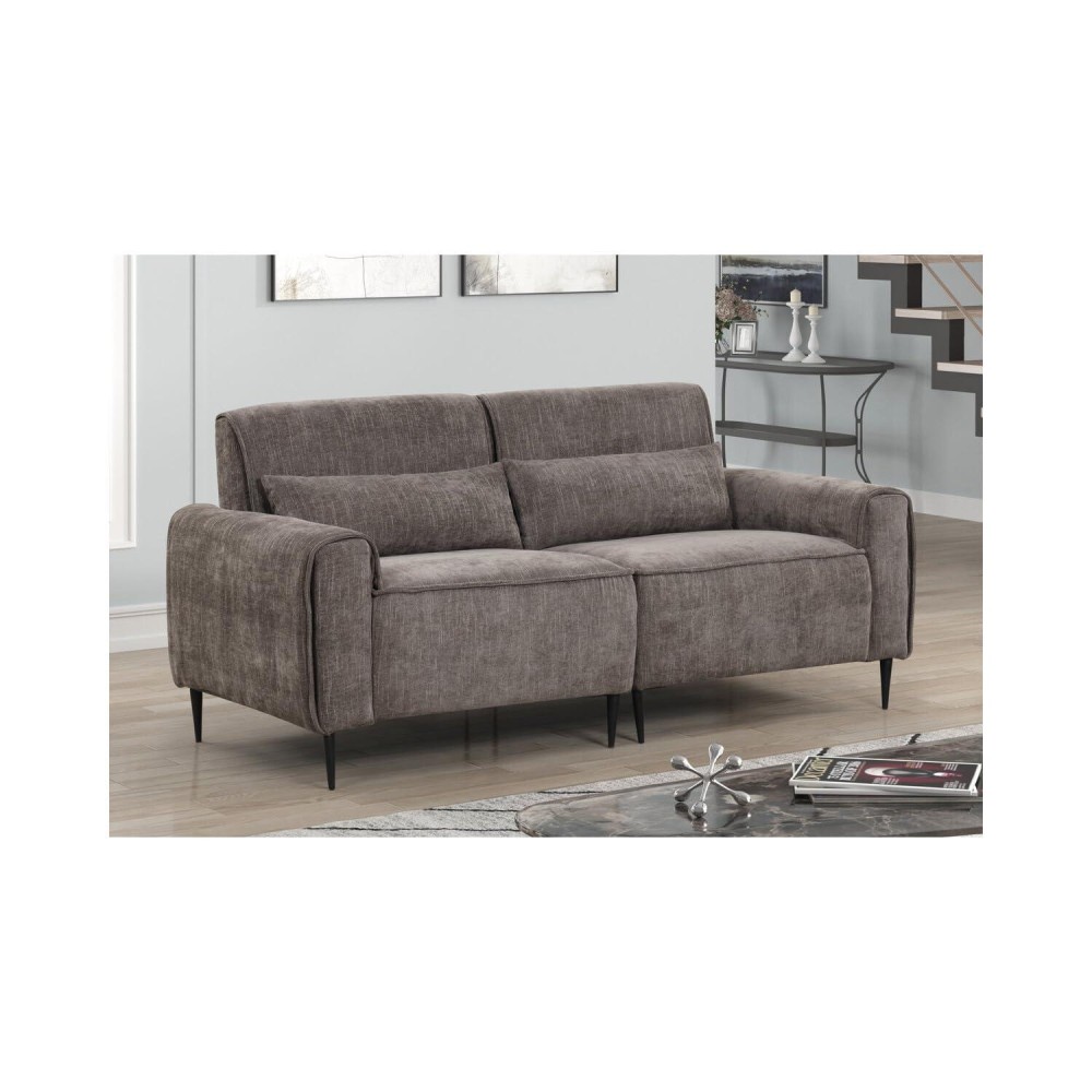 Valentina Gray Chenille Sofa with Metal Legs and Throw Pillows