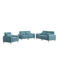 Valentina Blue Chenille Sofa Loveseat Chair Living Room Set