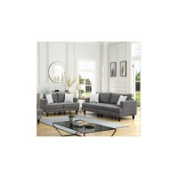 Callaway Gray Chenille Sofa Loveseat Living Room Set with Throw Pillows