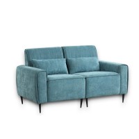 Valentina Blue Chenille Loveseat with Metal Legs and Throw Pillows