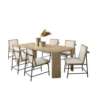 Magnus Oak Finish Extendable Rectangular Dining Table Set with Cream Color Upholstered Chairs