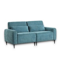 Valentina Blue Chenille Sofa with Metal Legs and Throw Pillows