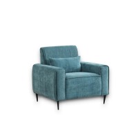 Valentina Blue Chenille Chair with Metal Legs and Throw Pillow