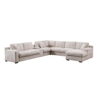 Celine Beige Chenille Fabric Corner Sectional Sofa with Right-Facing Chaise, Cupholders, and Charging Ports