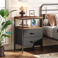 Huuger Night Stand With Charger Station 277 Inch Tall Nightstand Bed Side Table With 2 Fabric Drawers Fabric Drawer Dresser