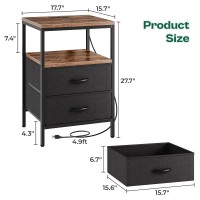 Huuger Night Stand With Charger Station 277 Inch Tall Nightstand Bed Side Table With 2 Fabric Drawers Fabric Drawer Dresser