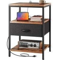 Superjare Night Stand With Charger Station 277 Inch Tall Nightstand With Adjustable Fabric Drawer Bed Side Table Fabric Draw