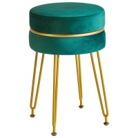 Ibuyke Modern Velvet Round Footstool Ottoman Vanity Chair For Makeup Room Vanity Stool Foot Rest With Gold Legs Modern Accent