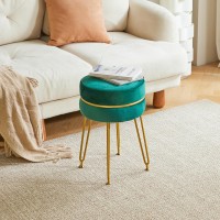 Ibuyke Modern Velvet Round Footstool Ottoman Vanity Chair For Makeup Room Vanity Stool Foot Rest With Gold Legs Modern Accent