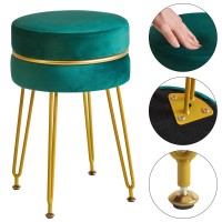 Ibuyke Modern Velvet Round Footstool Ottoman Vanity Chair For Makeup Room Vanity Stool Foot Rest With Gold Legs Modern Accent