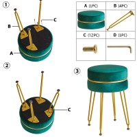 Ibuyke Modern Velvet Round Footstool Ottoman Vanity Chair For Makeup Room Vanity Stool Foot Rest With Gold Legs Modern Accent