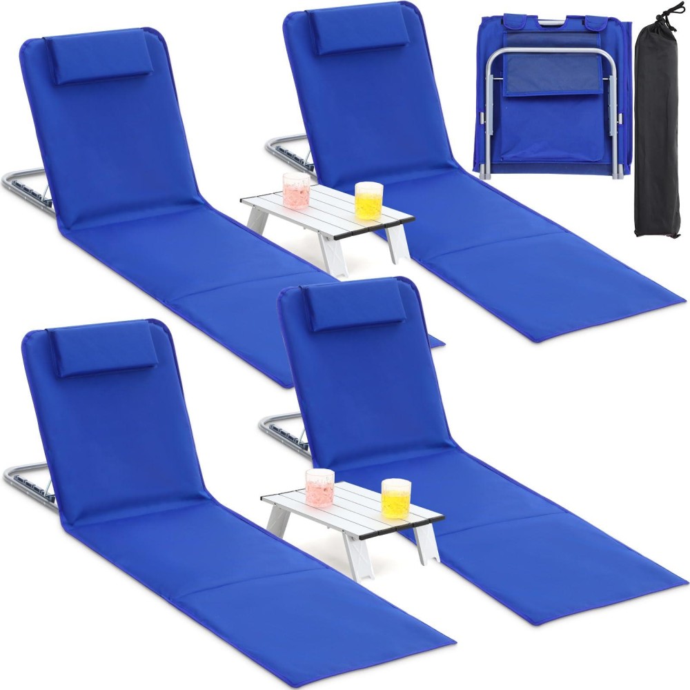 Beeveer 4 Pack Beach Lounge Chaise Chairs With 2 Folding Side Tables Portable Tanning Chair 5 Position Adjustable Lightweight Ca