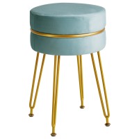 Ibuyke Modern Velvet Round Footstool Ottoman Vanity Chair For Makeup Room Vanity Stool Foot Rest With Gold Legs Modern Accent