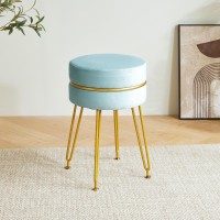 Ibuyke Modern Velvet Round Footstool Ottoman Vanity Chair For Makeup Room Vanity Stool Foot Rest With Gold Legs Modern Accent