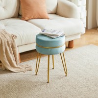 Ibuyke Modern Velvet Round Footstool Ottoman Vanity Chair For Makeup Room Vanity Stool Foot Rest With Gold Legs Modern Accent