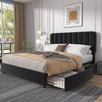 Vecelo Queen Size Upholstered Bed Frame With 4 Drawers And Adjustable Headboard Velvet Platform Storage Bedframe Mattress Found