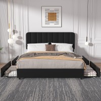 Vecelo Queen Size Upholstered Bed Frame With 4 Drawers And Adjustable Headboard Velvet Platform Storage Bedframe Mattress Found