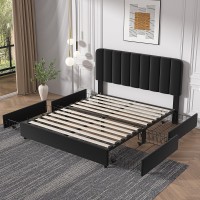 Vecelo Queen Size Upholstered Bed Frame With 4 Drawers And Adjustable Headboard Velvet Platform Storage Bedframe Mattress Found