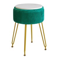 Ibuyke Velvet Storage Footrest Stool Ottoman Makeup Vanity Stool Side Table With Golden Steel Legs Removable Cover Coffee Tabl