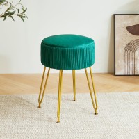 Ibuyke Velvet Storage Footrest Stool Ottoman Makeup Vanity Stool Side Table With Golden Steel Legs Removable Cover Coffee Tabl