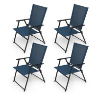 Virvla Patio Folding Chairs Outdoor Portable Dining Chairs For Lawn Garden And Porch Set Of 4 Dark Blue