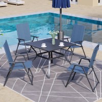 Virvla Patio Folding Chairs Outdoor Portable Dining Chairs For Lawn Garden And Porch Set Of 4 Dark Blue