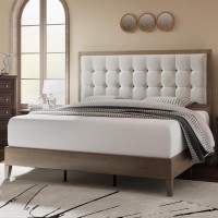 Jocisland Wood Platform Bed Frame King Size Upholstered Tufted Headboardsolid Wood Bed No Box Spring Needed Ash Gray