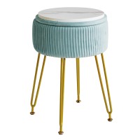 Ibuyke Velvet Storage Footrest Stool Ottoman Makeup Vanity Stool Side Table With Golden Steel Legs Removable Cover Coffee Tabl