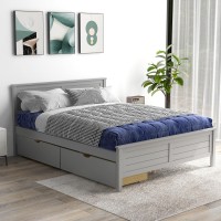 Komfott Full Size Wood Bed Frame With 2 Storage Drawers, Mid Century Platform Bed Frame With Headboard, Sturdy Wooden Slats Support, Modern Mattress Foundation, No Box Spring Required, Easy Assembly