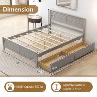 Komfott Full Size Wood Bed Frame With 2 Storage Drawers, Mid Century Platform Bed Frame With Headboard, Sturdy Wooden Slats Support, Modern Mattress Foundation, No Box Spring Required, Easy Assembly