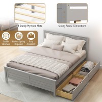 Komfott Full Size Wood Bed Frame With 2 Storage Drawers, Mid Century Platform Bed Frame With Headboard, Sturdy Wooden Slats Support, Modern Mattress Foundation, No Box Spring Required, Easy Assembly