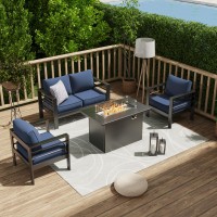 Amopatio Patio Furniture With Fire Pit 5 Pcs Aluminum Outdoor Sectional Metal Patio Sofa Sets With Aluminum Fire Pit Table For