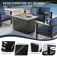 Amopatio Patio Furniture With Fire Pit 5 Pcs Aluminum Outdoor Sectional Metal Patio Sofa Sets With Aluminum Fire Pit Table For