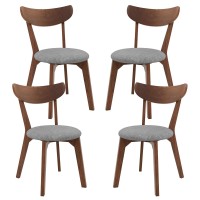 Kotek Dining Chairs Set Of 4, Mid Century Modern Kitchen & Dining Room Chairs W/Rubber Wood Legs, Cushioned Seat, Curved Backrest, Walnut Finished Wood Side Chairs For Bedroom, Living Room, Kitchen