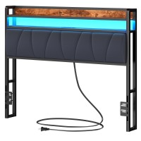 Furnulem Headboard For Queen Size Bed With Storage Led Light Headboards With Outlets Usb Ports Height Adjustable Upholstered