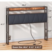 Furnulem Headboard For Queen Size Bed With Storage Led Light Headboards With Outlets Usb Ports Height Adjustable Upholstered