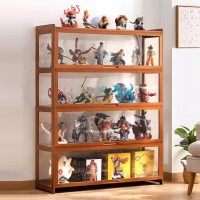 Curio Cabinet With Glass Doors Glass Display Cabinet Acrylic Display Case China Cabinet Natural Bamboo Frame, Glass Cabinet For Model Collectibles ( Color : Walnut Color , Size : 4F-100X34X140Cm )