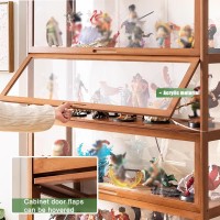 Curio Cabinet With Glass Doors Glass Display Cabinet Acrylic Display Case China Cabinet Natural Bamboo Frame, Glass Cabinet For Model Collectibles ( Color : Walnut Color , Size : 4F-100X34X140Cm )