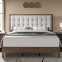 Jocisland Wood Platform Bed Frame Full Size Upholstered Tufted Headboardsolid Wood Bed No Box Spring Needed Ash Gray