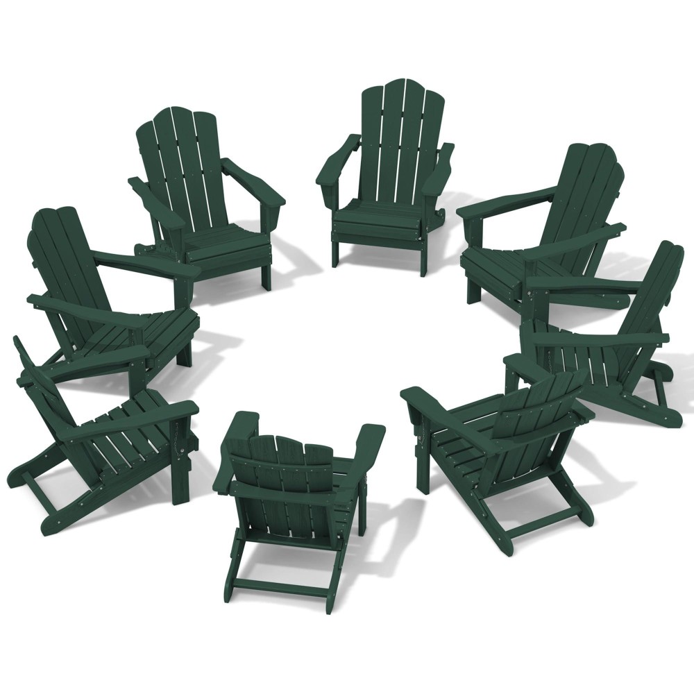 Kingyes Folding Adirondack Chair Set Of 8 Hdpe Allweather Folding Adirondack Chair Green