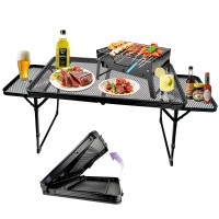 Brian Dany Folding Grill Table Camping Table Metal Portable Picnic Table Lightweight Height Adjustable Foldable Table For Ou