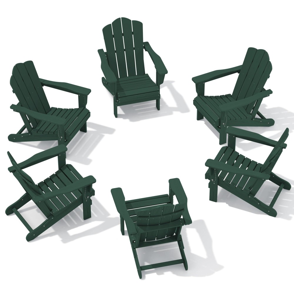 Kingyes Folding Adirondack Chair Set Of 6 Hdpe Allweather Folding Adirondack Chair Green