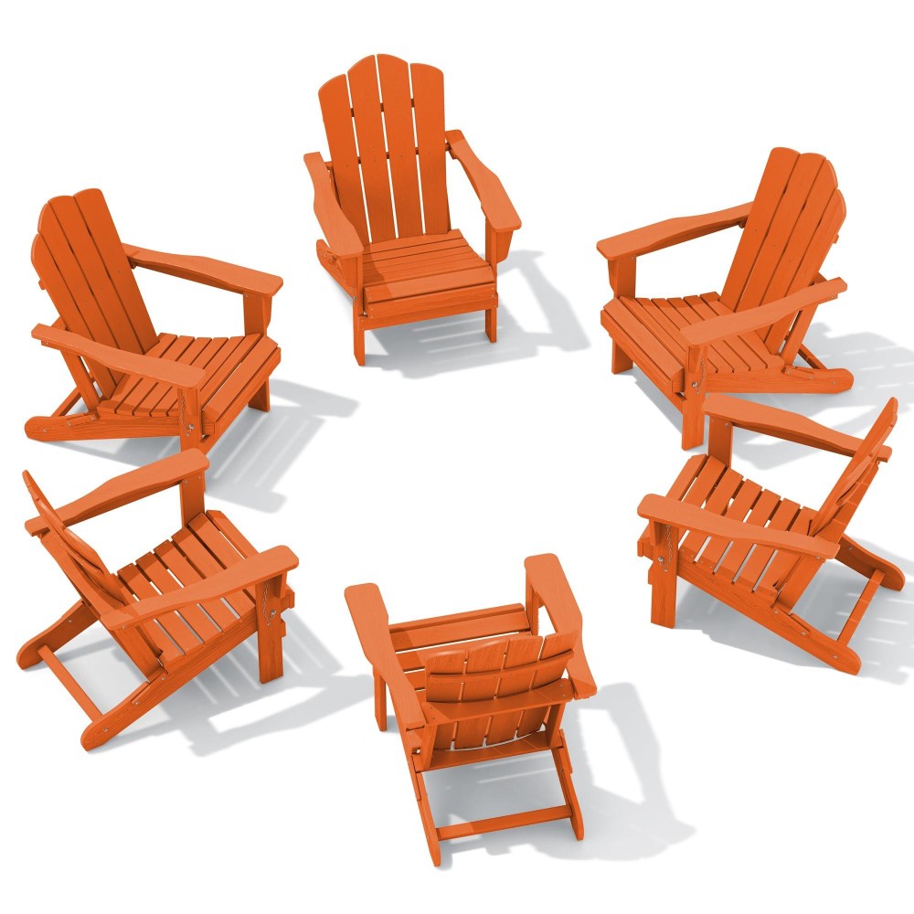 Kingyes Folding Adirondack Chair Set Of 6 Hdpe Allweather Folding Adirondack Chair Orange