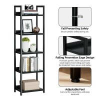 Numenn Narrow Bookshelf 5 Tier Bookshelves Home Office Bookcase Shelf Storage Organizer Free Standing Storage Shelving Unit F