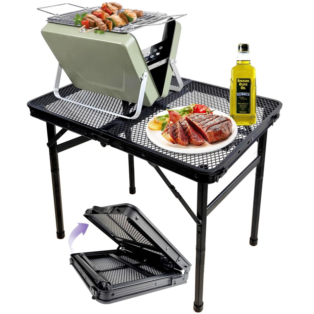 Brian Dany Camping Table Folding Grill Table Small Foldable Table Height Adjustable Portable Metal Picnic Table For Outdoor