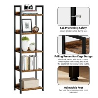 Numenn Narrow Bookshelf 5 Tier Bookshelves Home Office Bookcase Shelf Storage Organizer Free Standing Storage Shelving Unit F