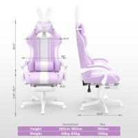 Ferghana Kawaii Light Purple Gaming Chair With Bunny Ears Ergonomic Cute Gamer Chair With Footrest And Massage Racing Reclinin