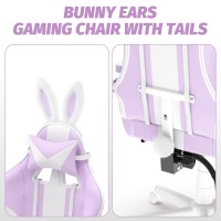 Ferghana Kawaii Light Purple Gaming Chair With Bunny Ears Ergonomic Cute Gamer Chair With Footrest And Massage Racing Reclinin